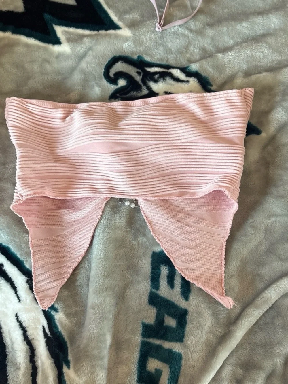 SHEIN Pale Pink Textured Knot Front Crop Top